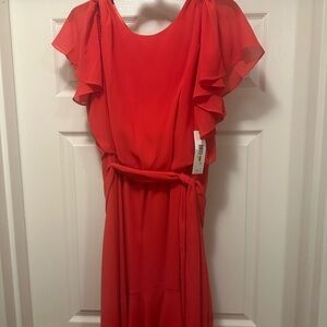 Elegant Red Ruffle Sleeve Dress